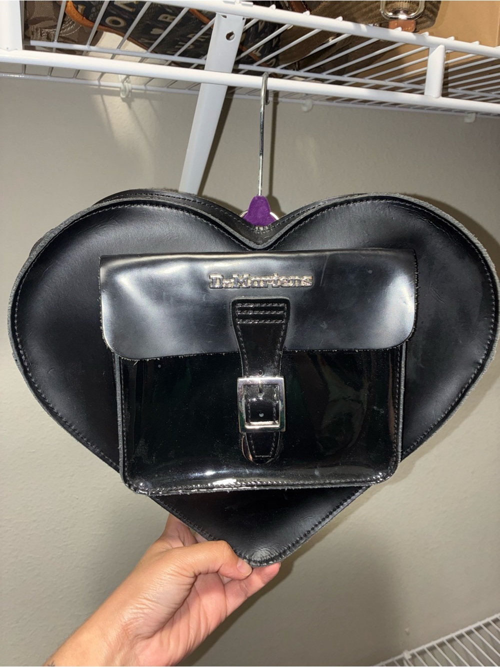 Dr. Martens Black Heart-Shaped Patent Crossbody Bag